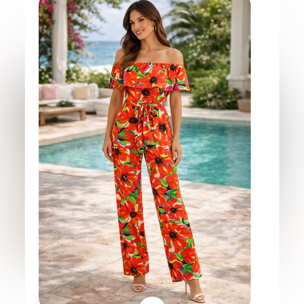 New Trina Turk Merci Floral Jumpsuit Vibrant Floral Design